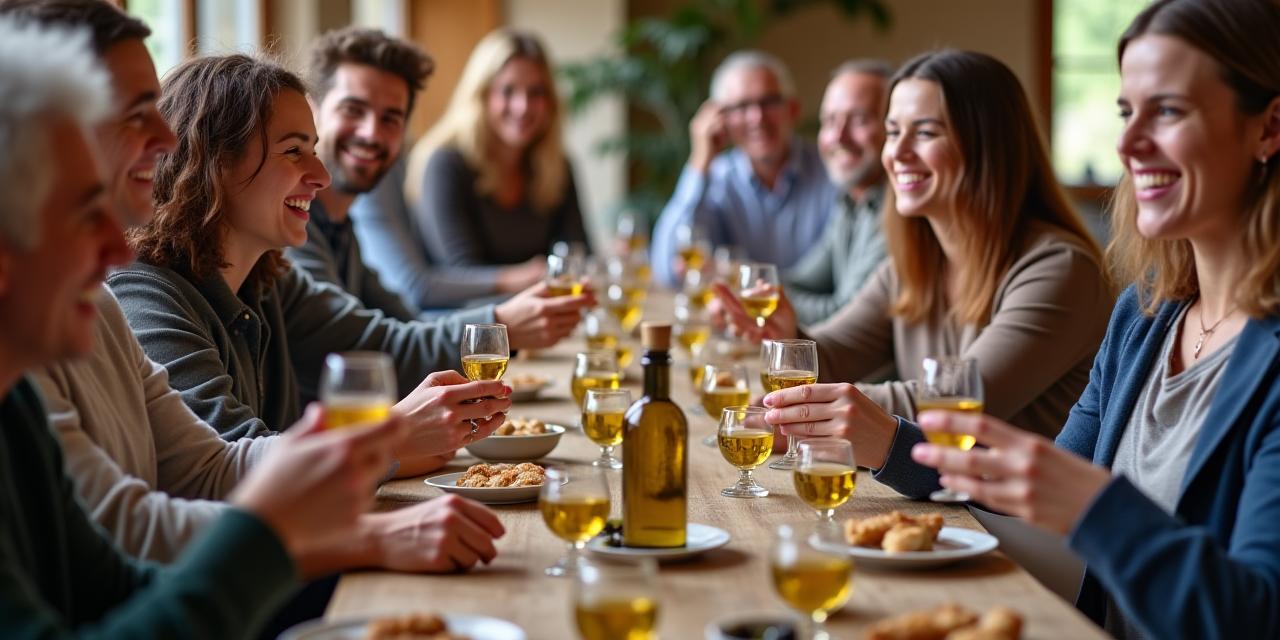 Personnes dégustant de l'huile d'olive avec du pain lors d'un événement.