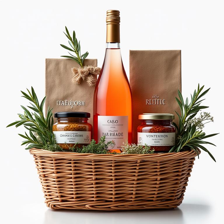 Panier cadeau rempli de produits pour l'apéritif.