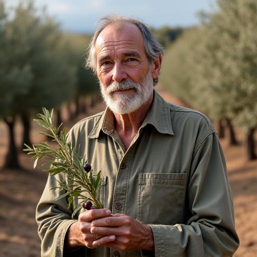 Portrait d'un producteur d'huile d'olive dans son champ.